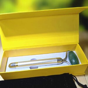 Vibrating Green Aventurine Crystal Roller Ball Massager Wand Silver Handle
