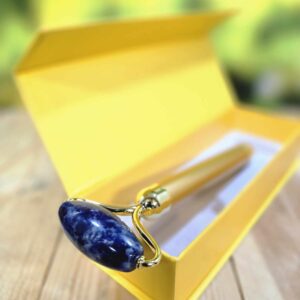 Vibrating Sodalite Crystal Roller Ball Massager Wand Gold Handle